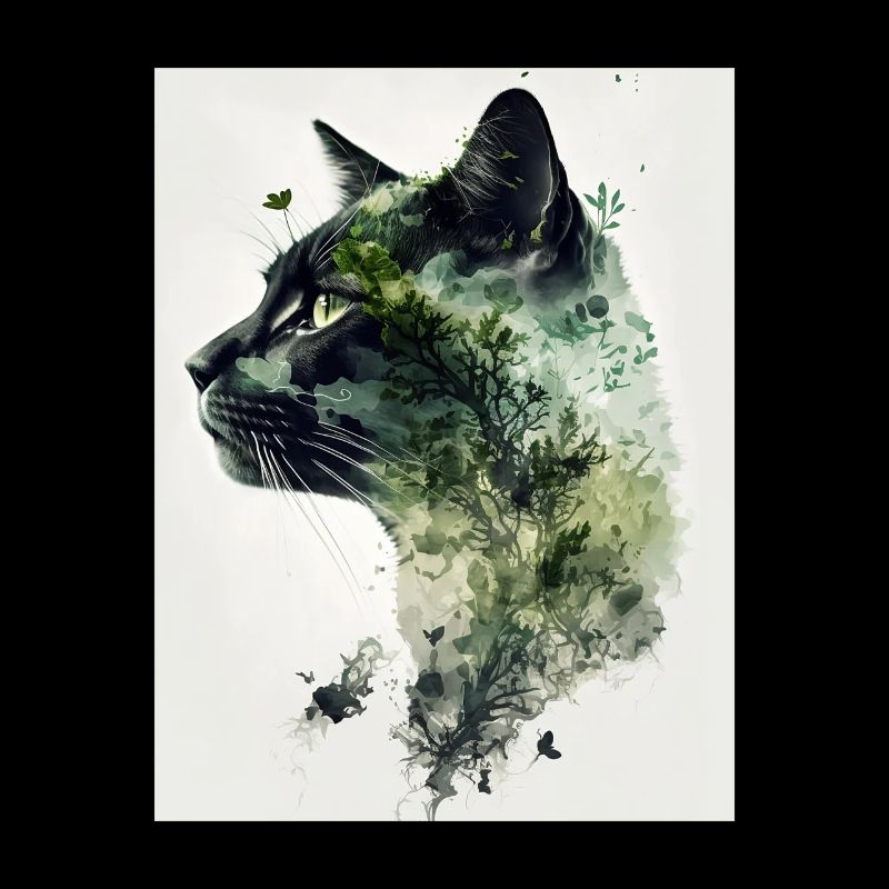 Chat et forêt à double exposition