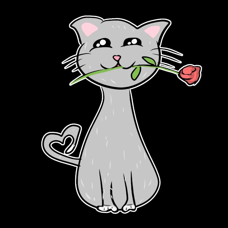 gris dessin animé chat rose fleur romantique