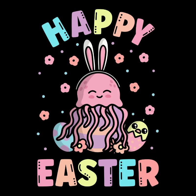 Happy Easter Jellyfish With Rabbit Ears Spring