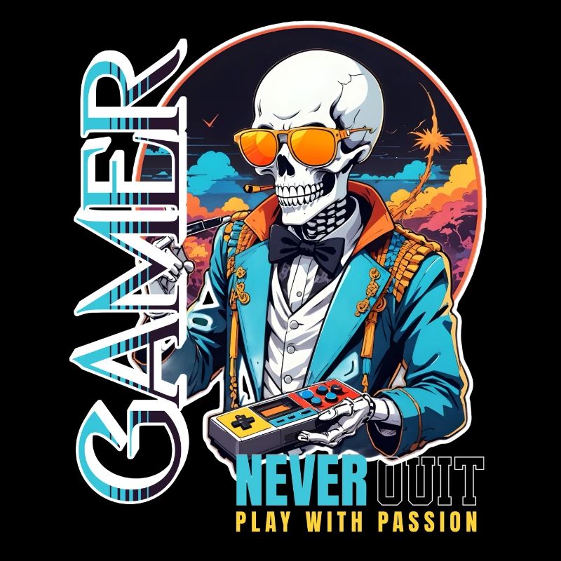 Retro Gamer Skeleton with Controller Console Games