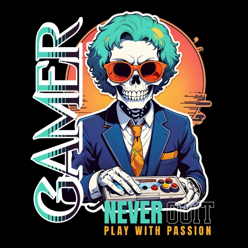 Retro Gamer Skeleton with Controller Console Games