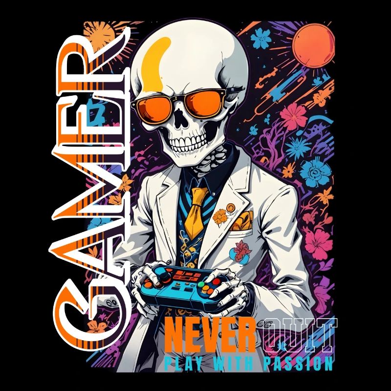 Retro Gamer Skeleton with Controller Console Games