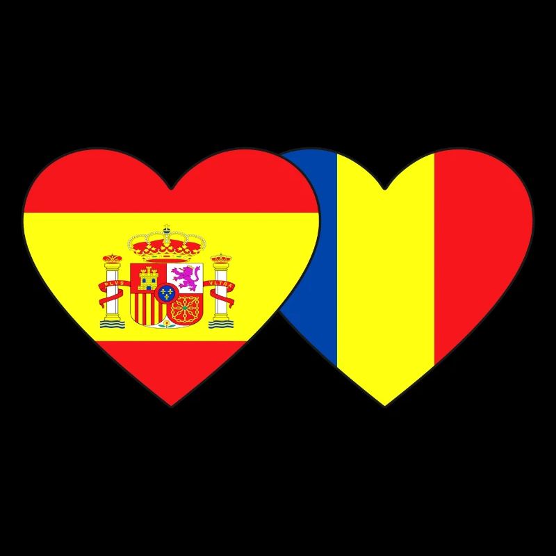 Spain Romania Flag Heart