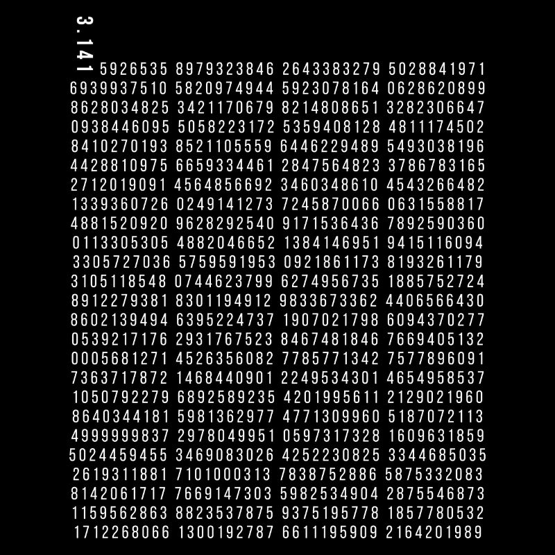 PI π Die ersten 5000 Zeichen von PI Mathematik