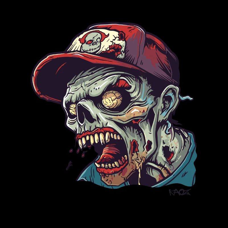 Baseballmütze tragender wütender Zombie