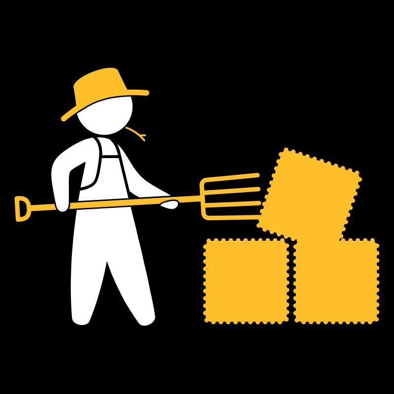 Bauer mit Mistgabel und Heu