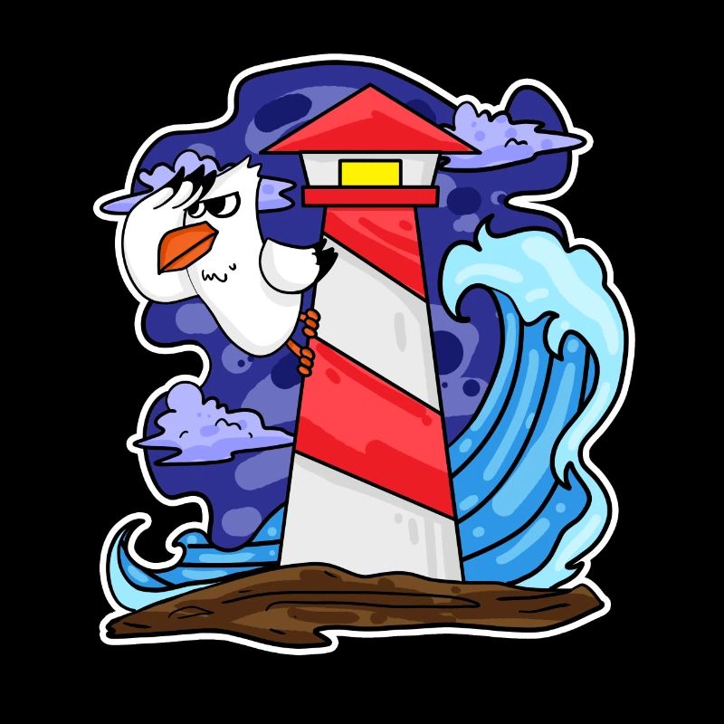 Phare avec mouette et vagues