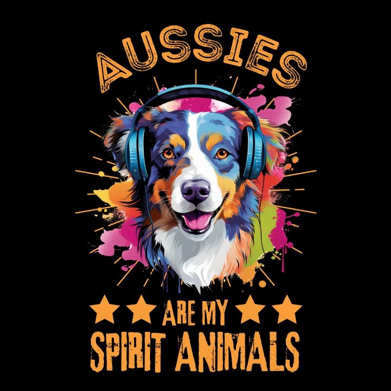 Bunter Australischer Schäferhund mit Kopfhörer