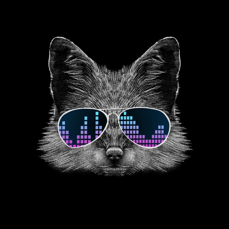 Fuchs mit Kopfhörer und cooler Equalizer Brille
