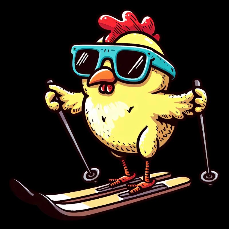 Skiing chickens - Funny poultry on the