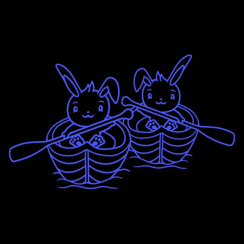 Deux mignons lapins lapin pagayer ramer bateau à rames
