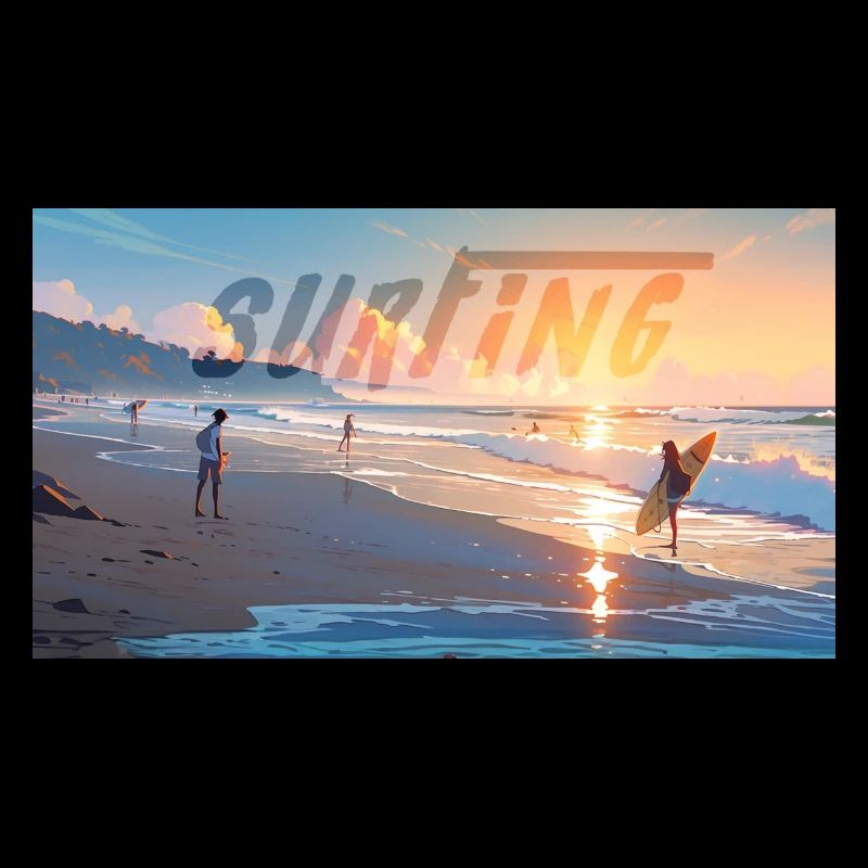 Surf au couché de soleil