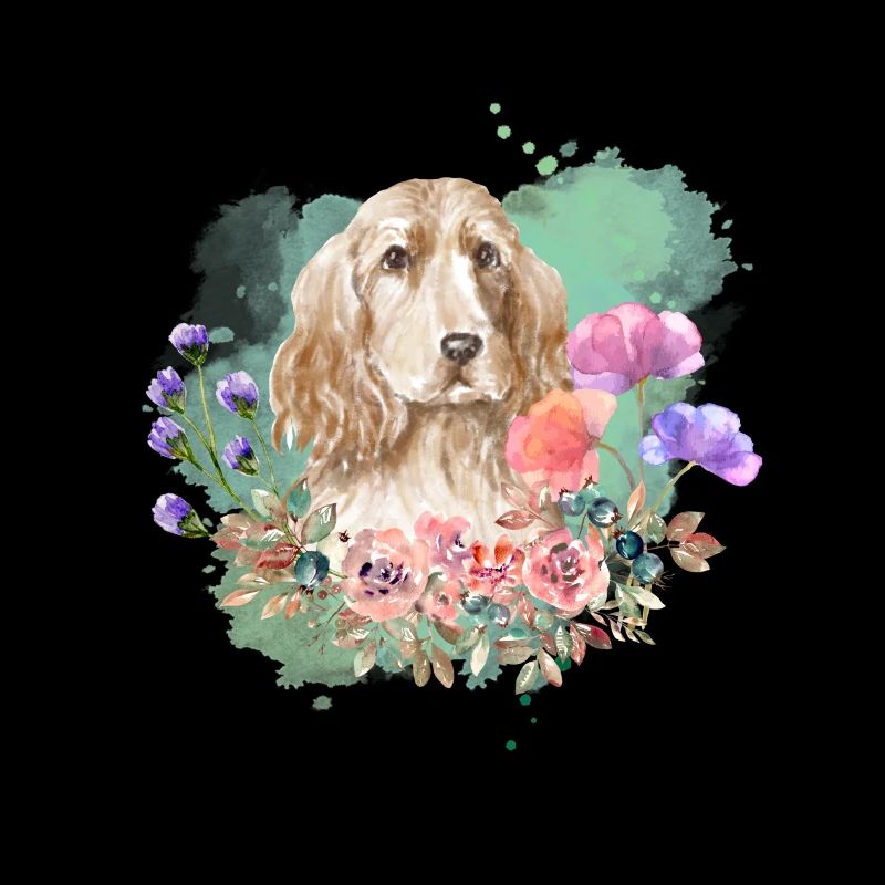 Cocker Spaniel Cottagecore Wasserfarben Blumen