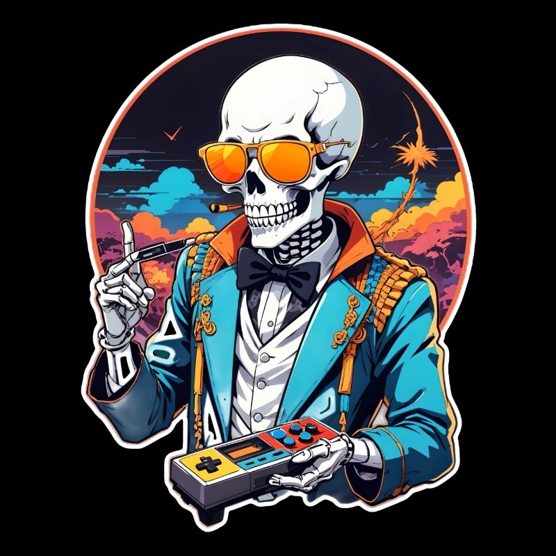 Retro Gamer Skeleton with Controller Console Games