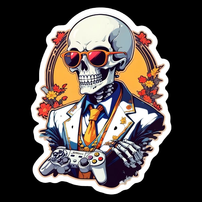 Retro Gamer Skeleton with Controller Console Games