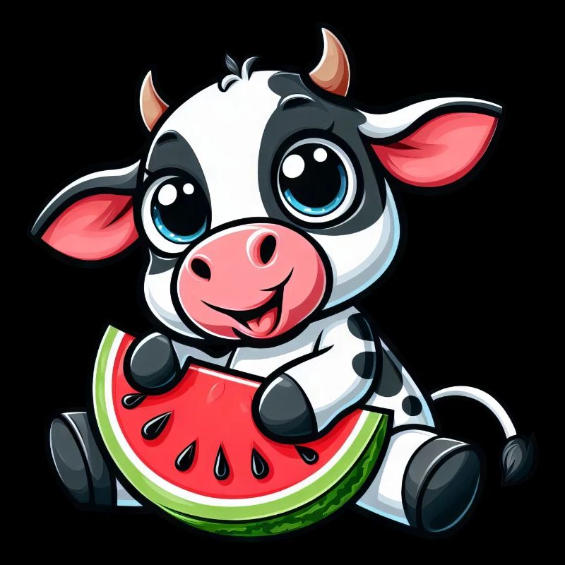 Mignon dessin animé vache pastèque été fruité
