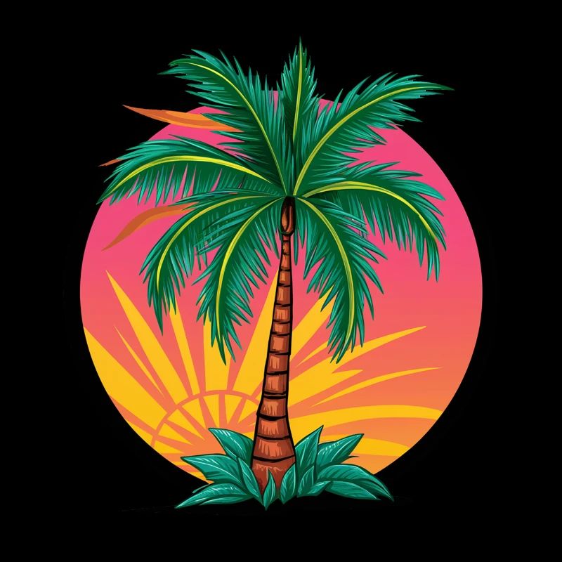 Tropical palm tree at sunset – holiday motif