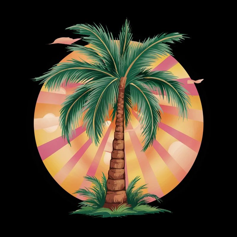 Tropical palm tree at sunset – holiday motif