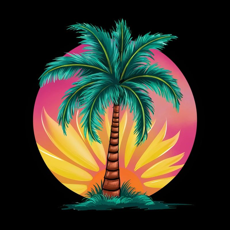 Tropical palm tree at sunset – holiday motif