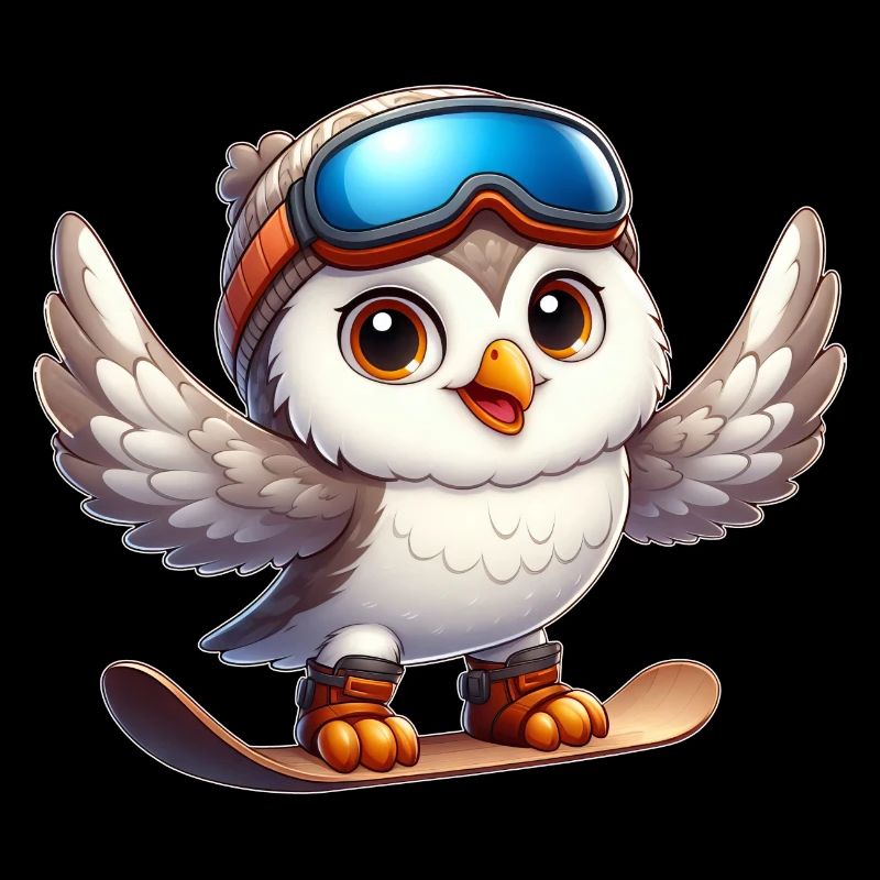 Eule auf Snowboard Wintersport Abenteuer
