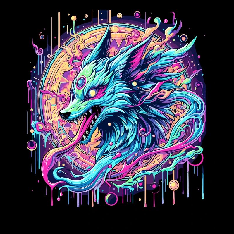 Tête de renard psychédélique Goa Art