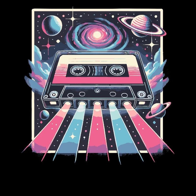 Retro Cassette Space Neon Galaxy