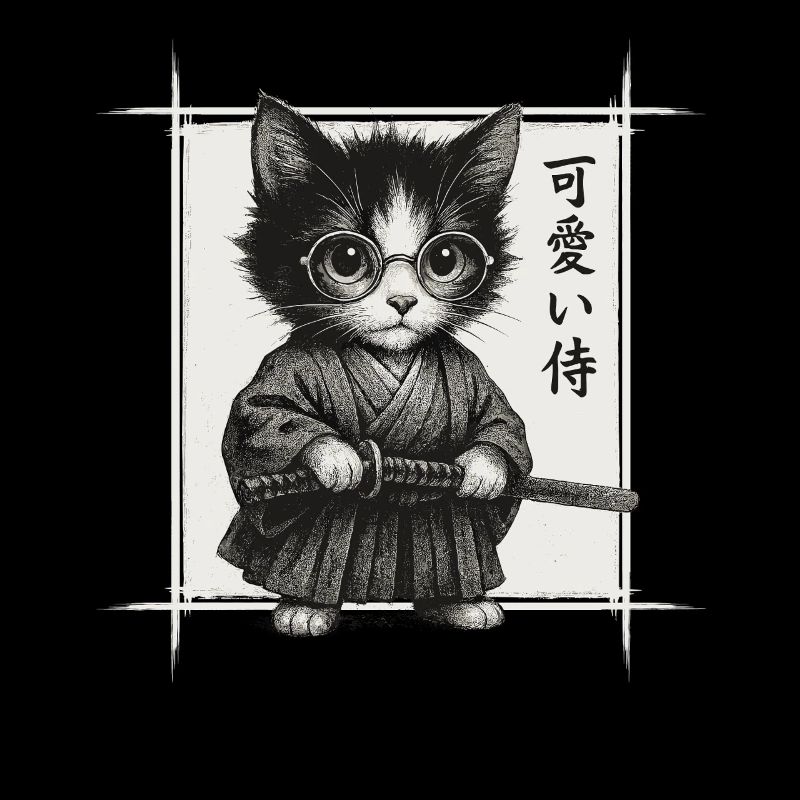 Samurai Cat Japanese Art, Funny Kitten