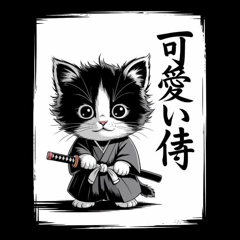Samurai Cat Funny Kitten, Japanese Art