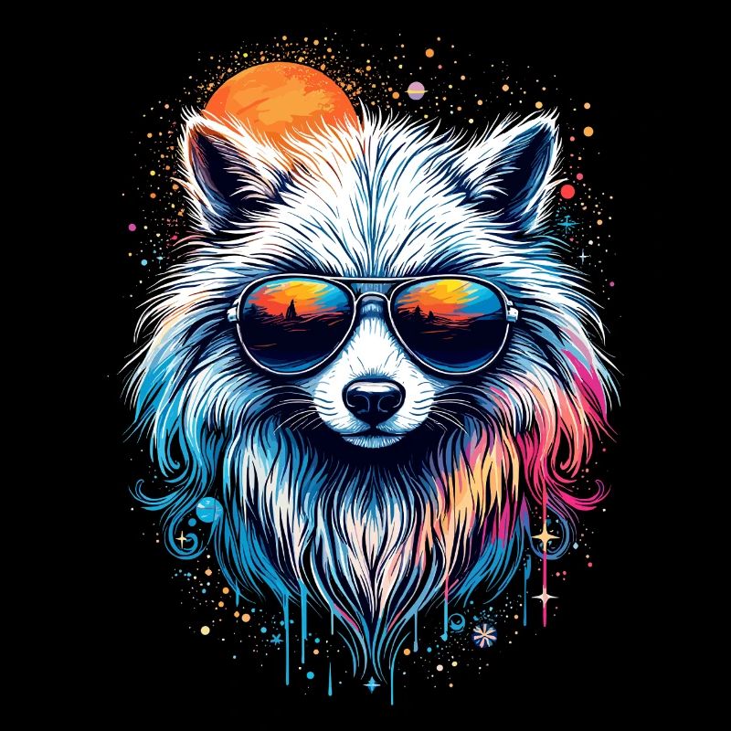 Cooler Hund mit Sonnenbrille und Farbexplosion Neo