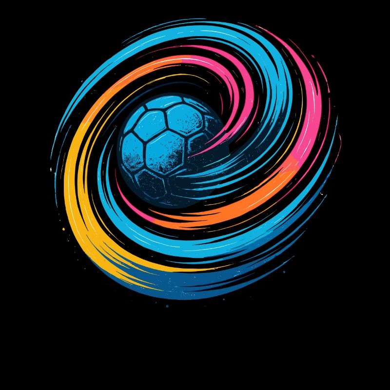Balle néon de handball, lancer tourbillon coloré, dynamique