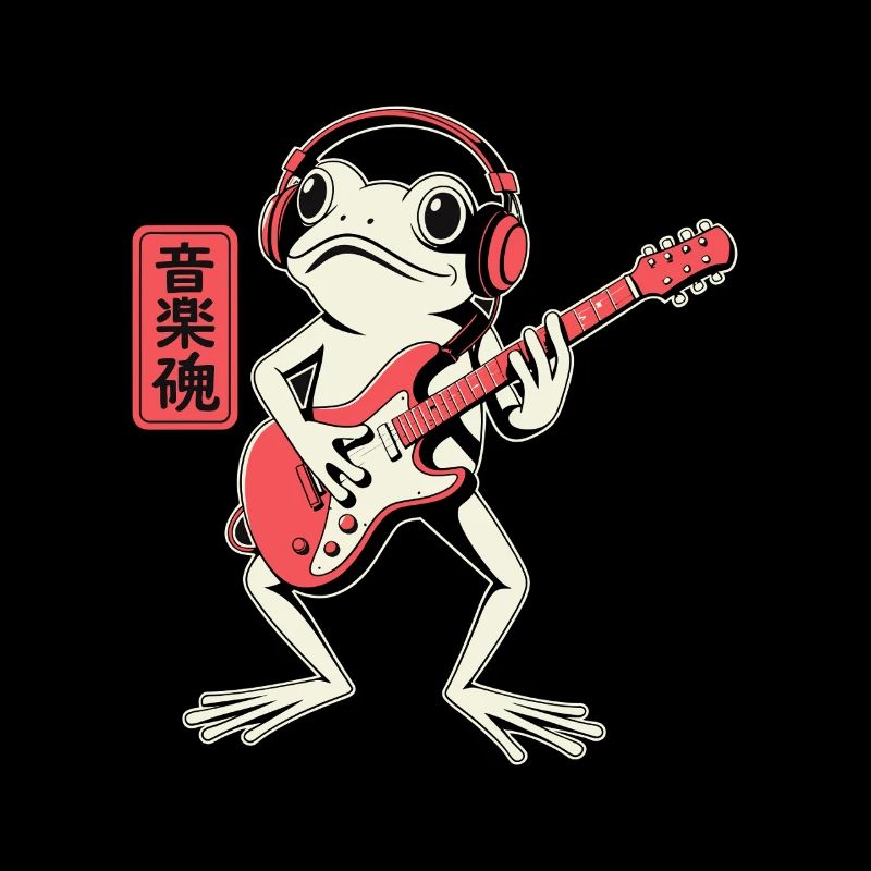 Frosch spielt E-Gitarre mit Kopfhörern