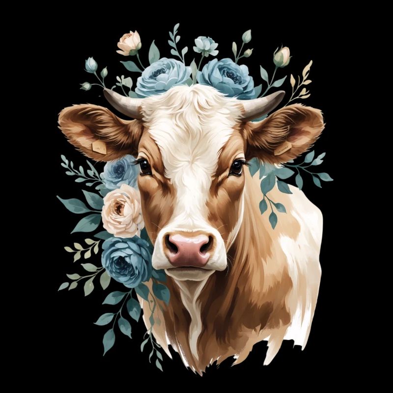 Portrait de vache avec une couronne de fleurs