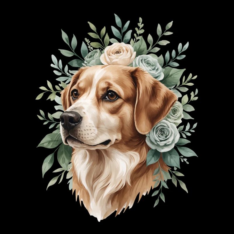 Chien avec une couronne de fleurs
