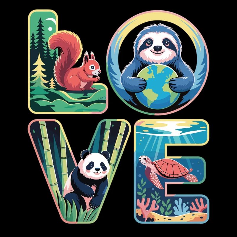 LOVE Nature Animals Panda Sloth Turtle