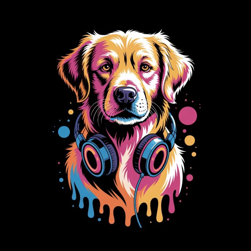 Golden Retriever mit Kopfhörer