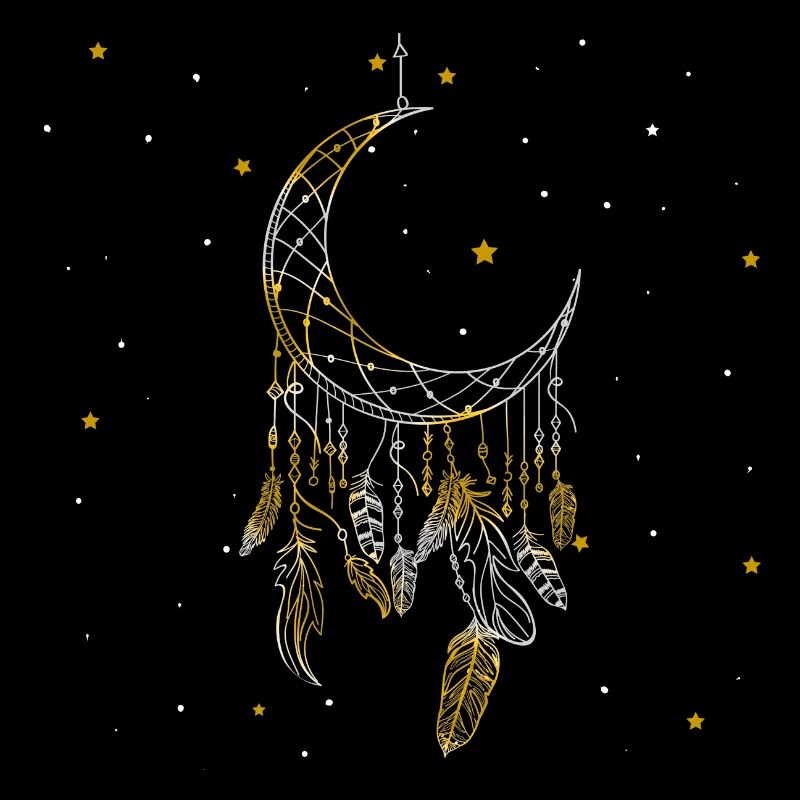 Dream catcher with feathers crescent moon and stars