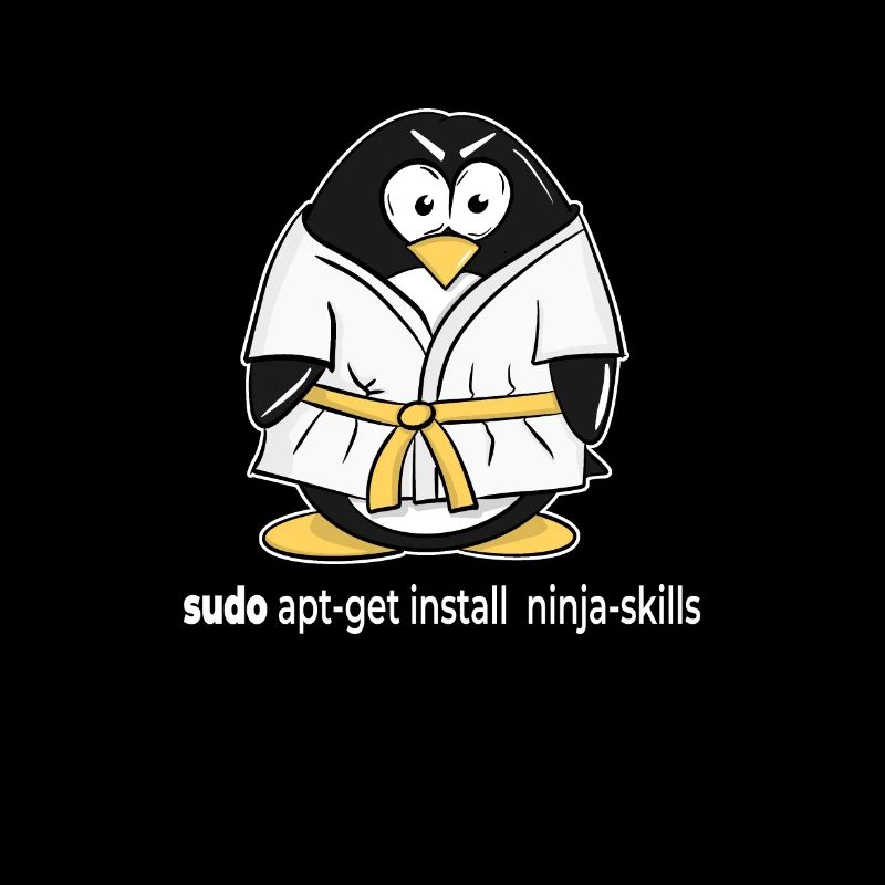 Linux Pinguin installiert seine Ninja Skills mit