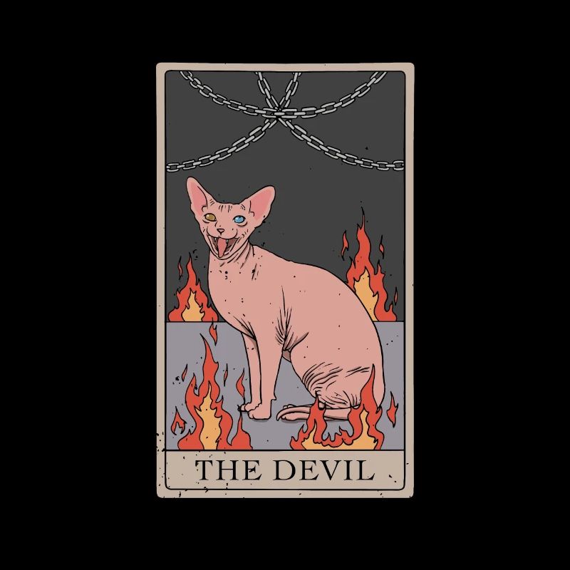Conception de carte de tarot de diable de chat sans poils