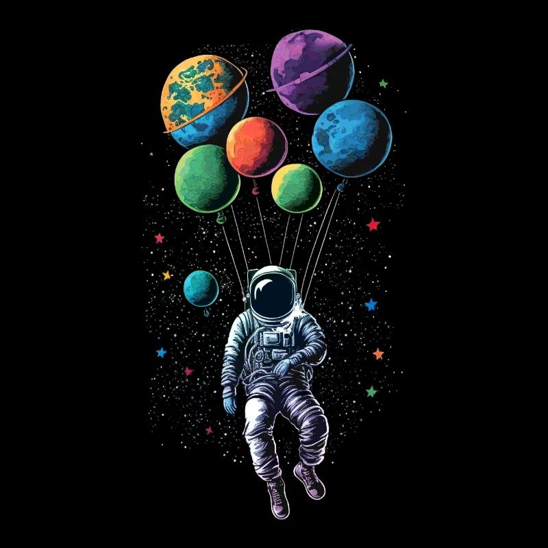 Astronaute volant dans l’espace sur des ballons