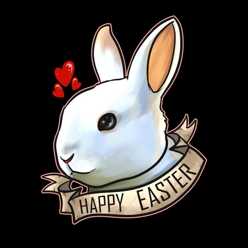 Realistic Happy Easter Rabbit Head With Hearts On