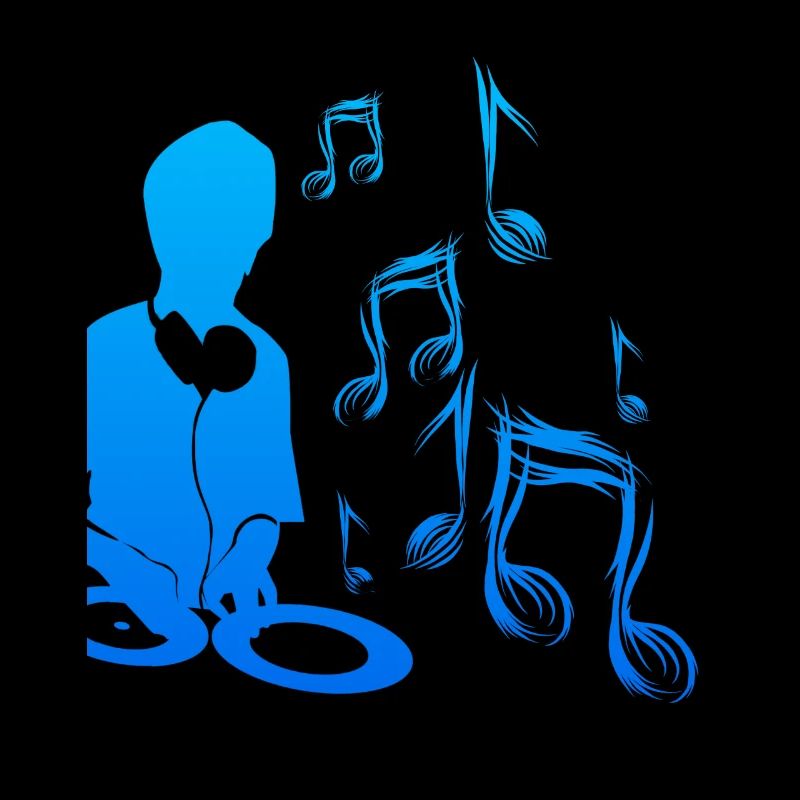 DJ with record player and music notes Music Techno