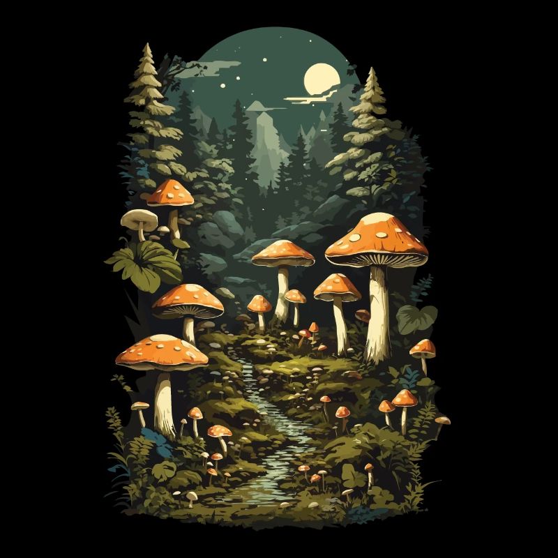 Magic mushroom night un design de cueilleur de champignons rétro