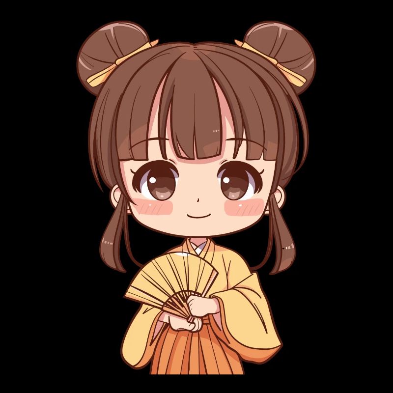 Niedliche Anime-Mädchen Mit Fächer