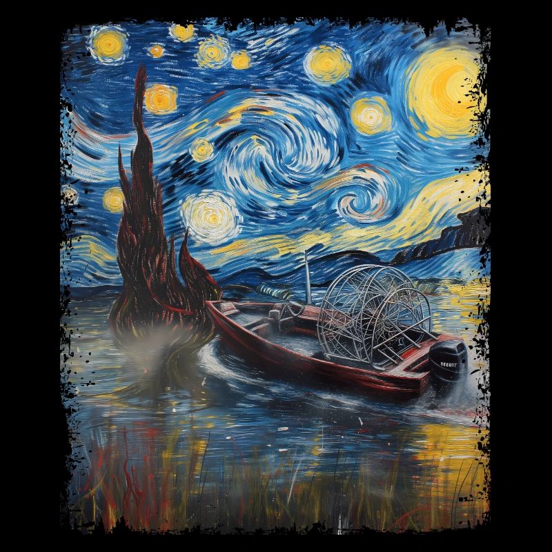 Luftboot Luftbootfahren Sternennacht Malerei