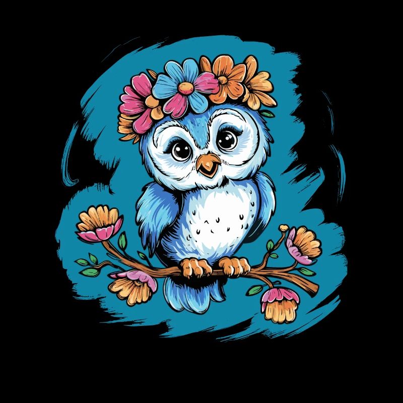 Niedliche Eule Vogel Federn Blumen für einen