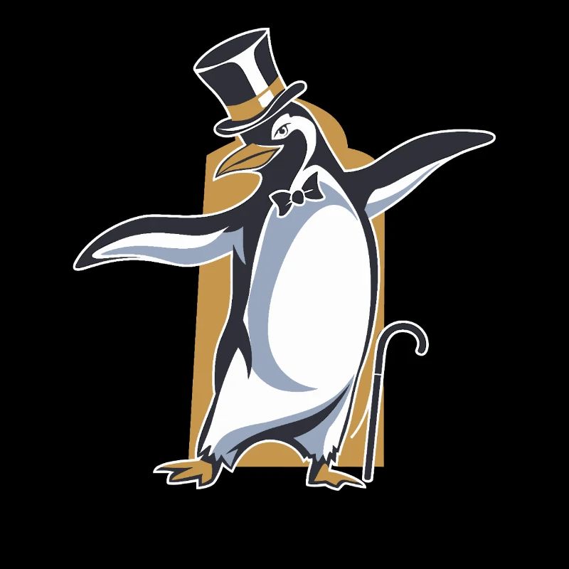 Pingouin en queue de pie avec chapeau haut de forme dansant