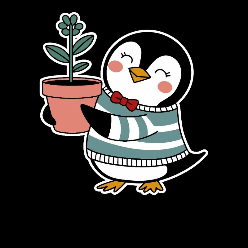 Fröhlicher Pinguin Gärtner mit Blume