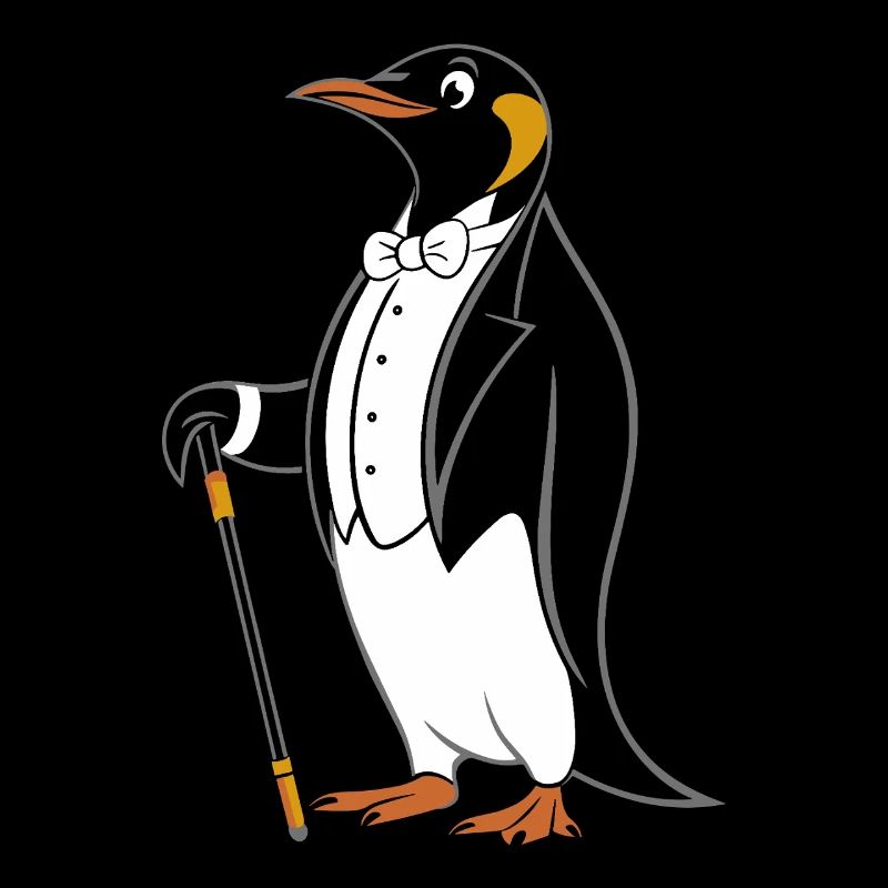 Elegant penguin in tailcoat with walking stick