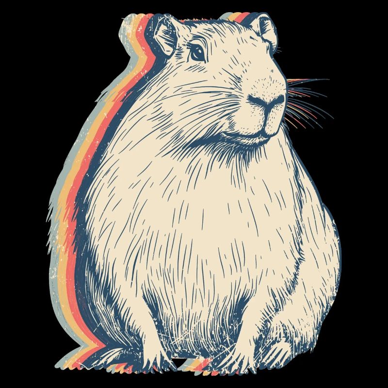 Capybara Capibara Rétro Line Art