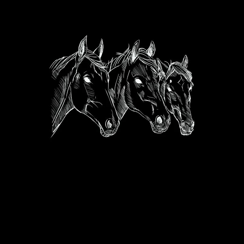 Têtes de chevaux dessinés à la main, illustration, cavalier
